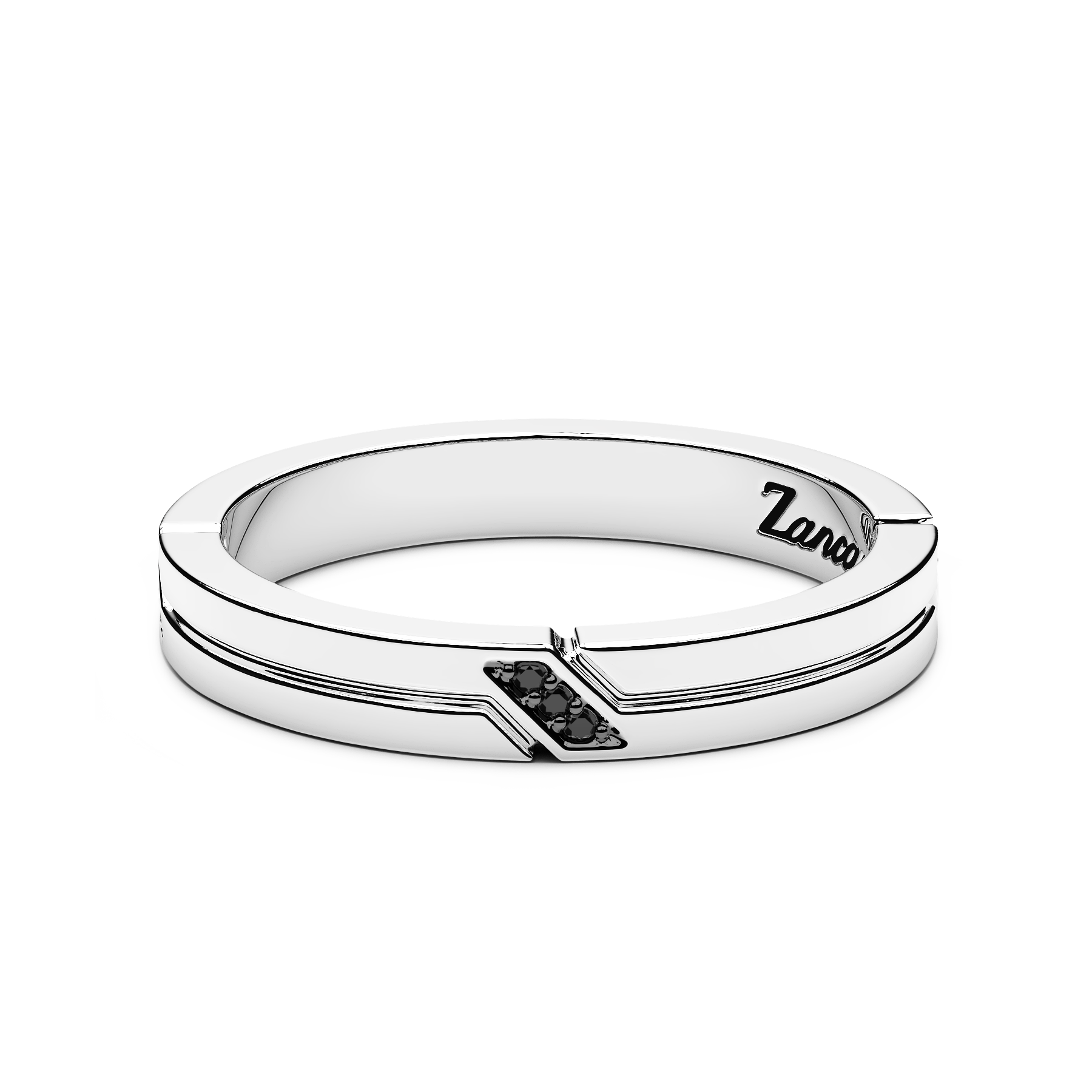 Silver Band Ring with Black Stone