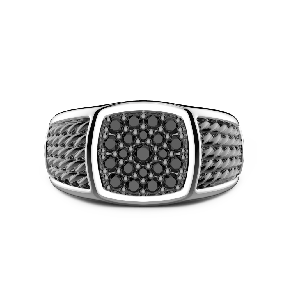 Silver Signet Ring with Black Stones