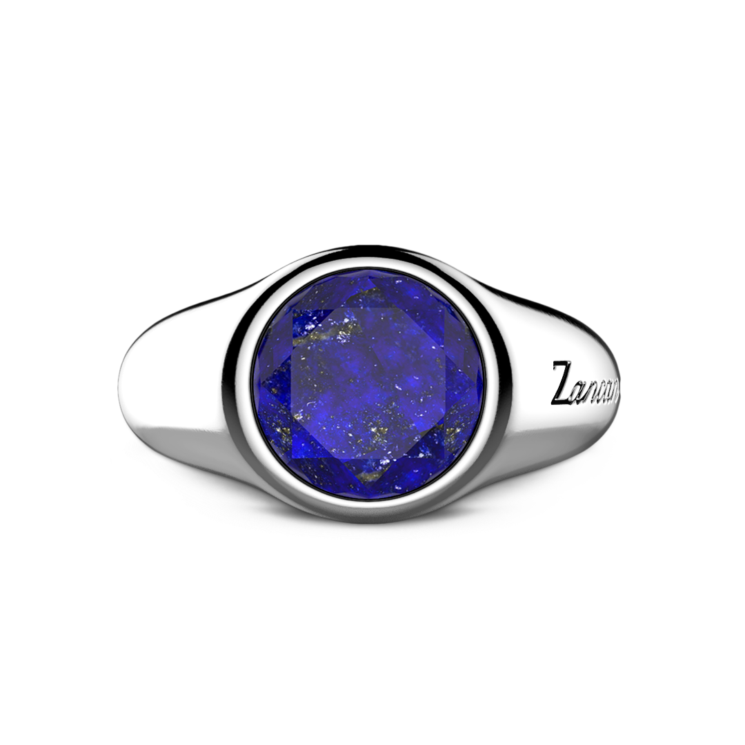 Round Silver Signet Ring with Lapis Lazuli