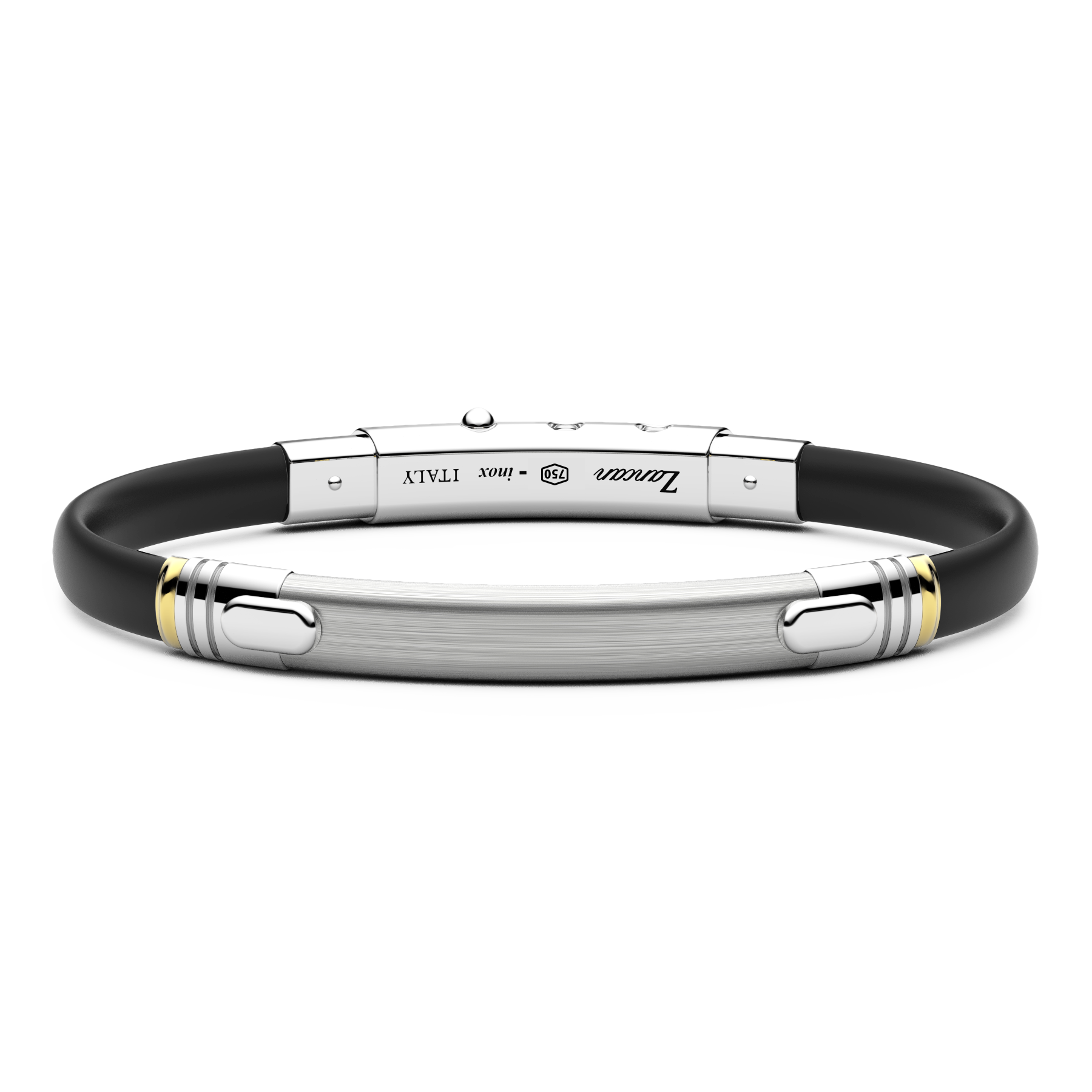 Black Silicone & Silver Bracelet with 18K Gold Inserts