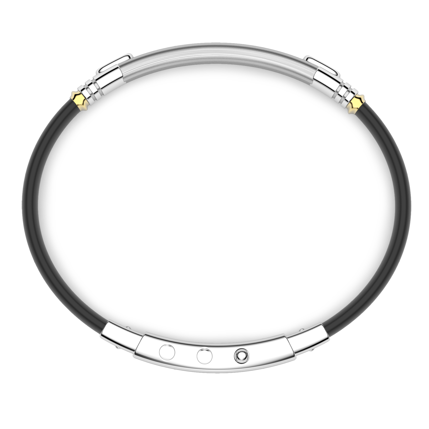 Black Silicone & Silver Bracelet with 18K Gold Inserts