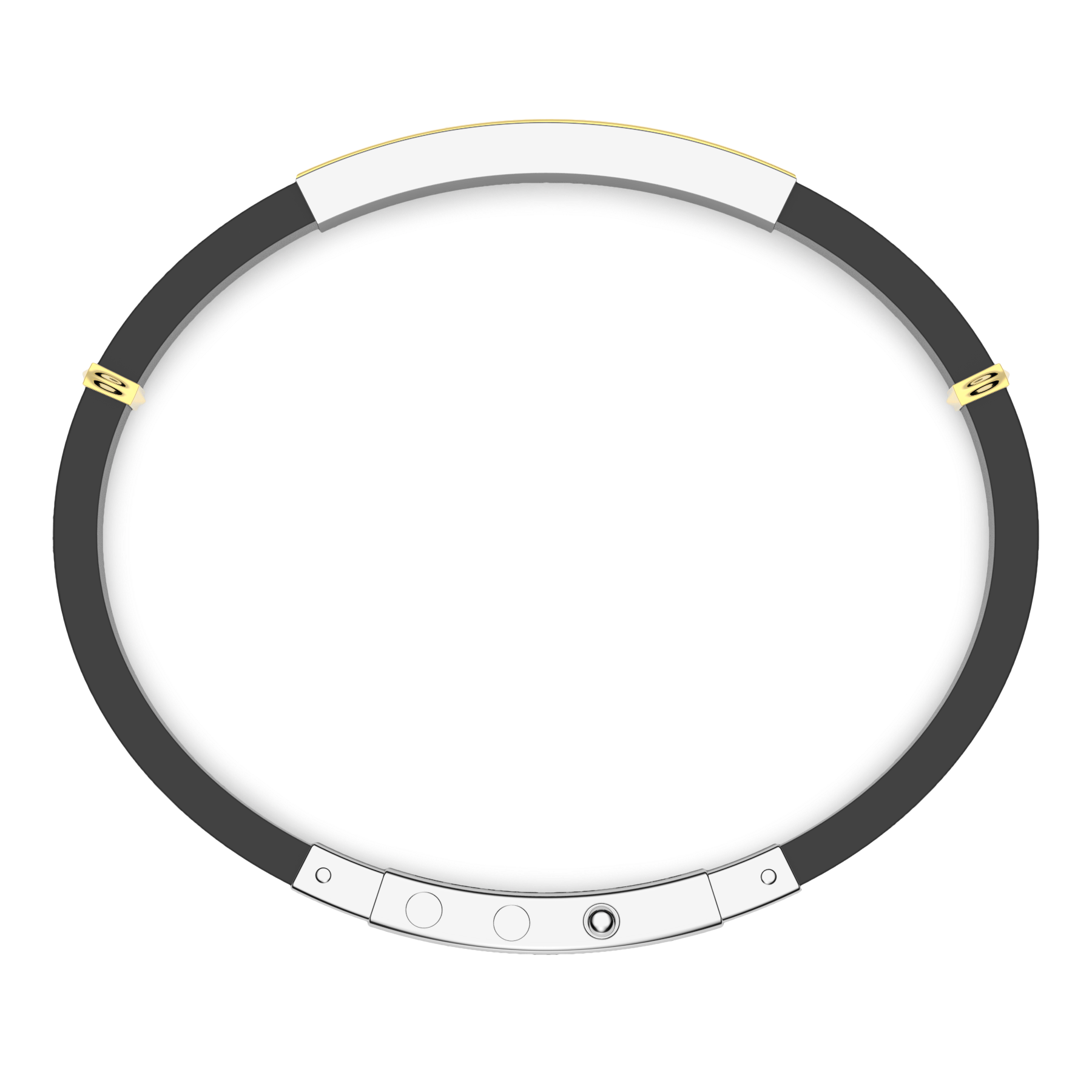 Black Silicone Bracelet with Silver Tag & Gold Details