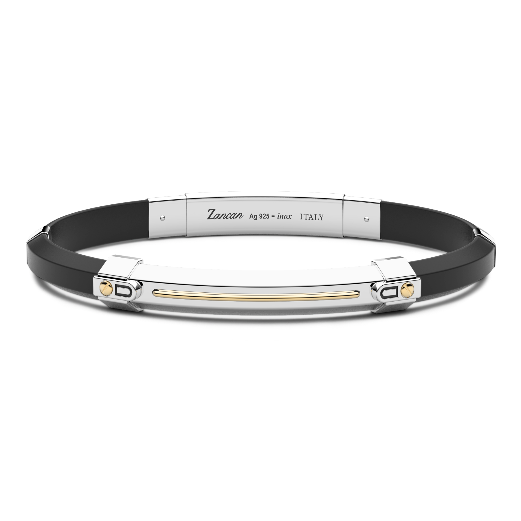Black Silicone Bracelet with Silver Tag & Rose Gold Details