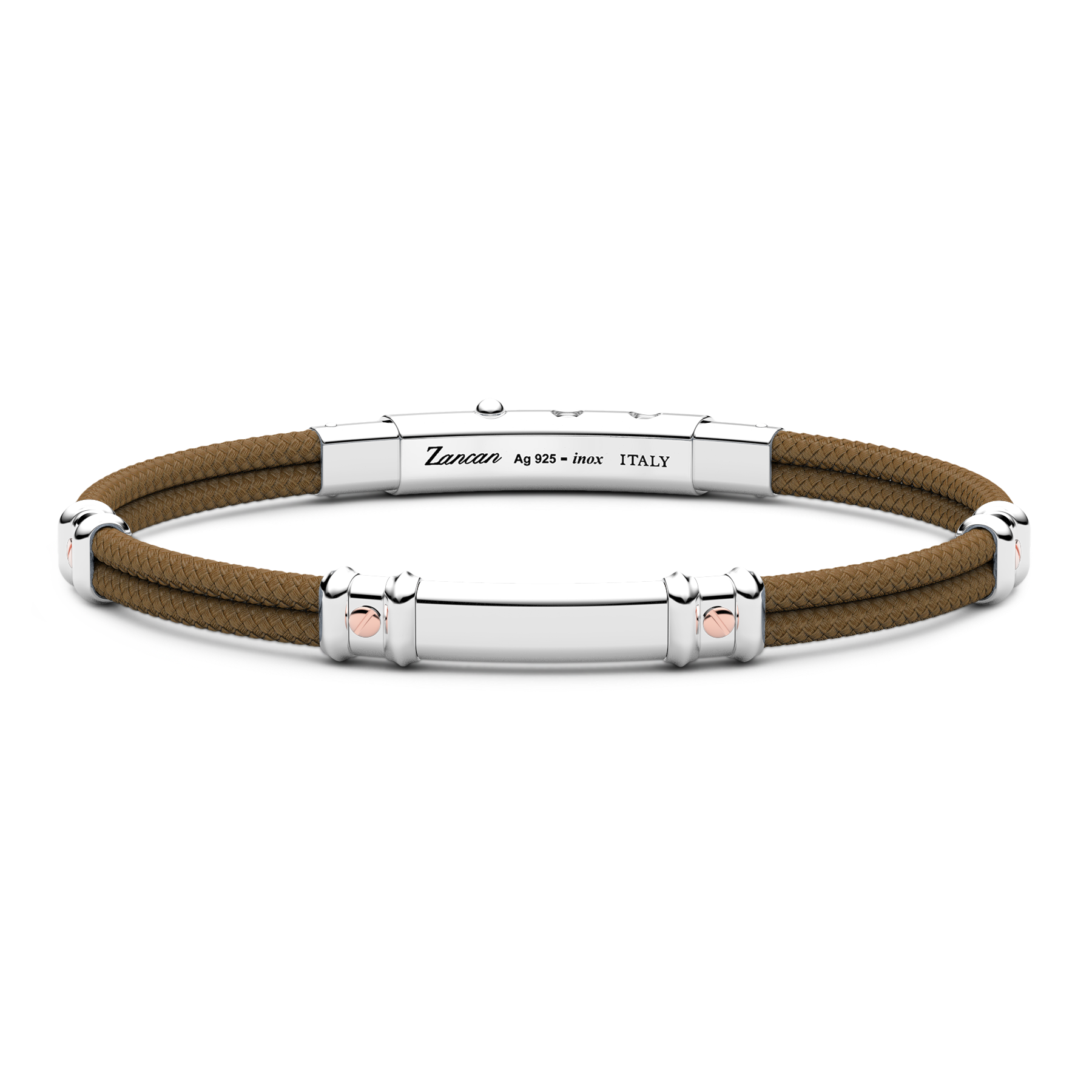 Light Brown Kevlar Bracelet with Silver Tag and Rose Gold Details