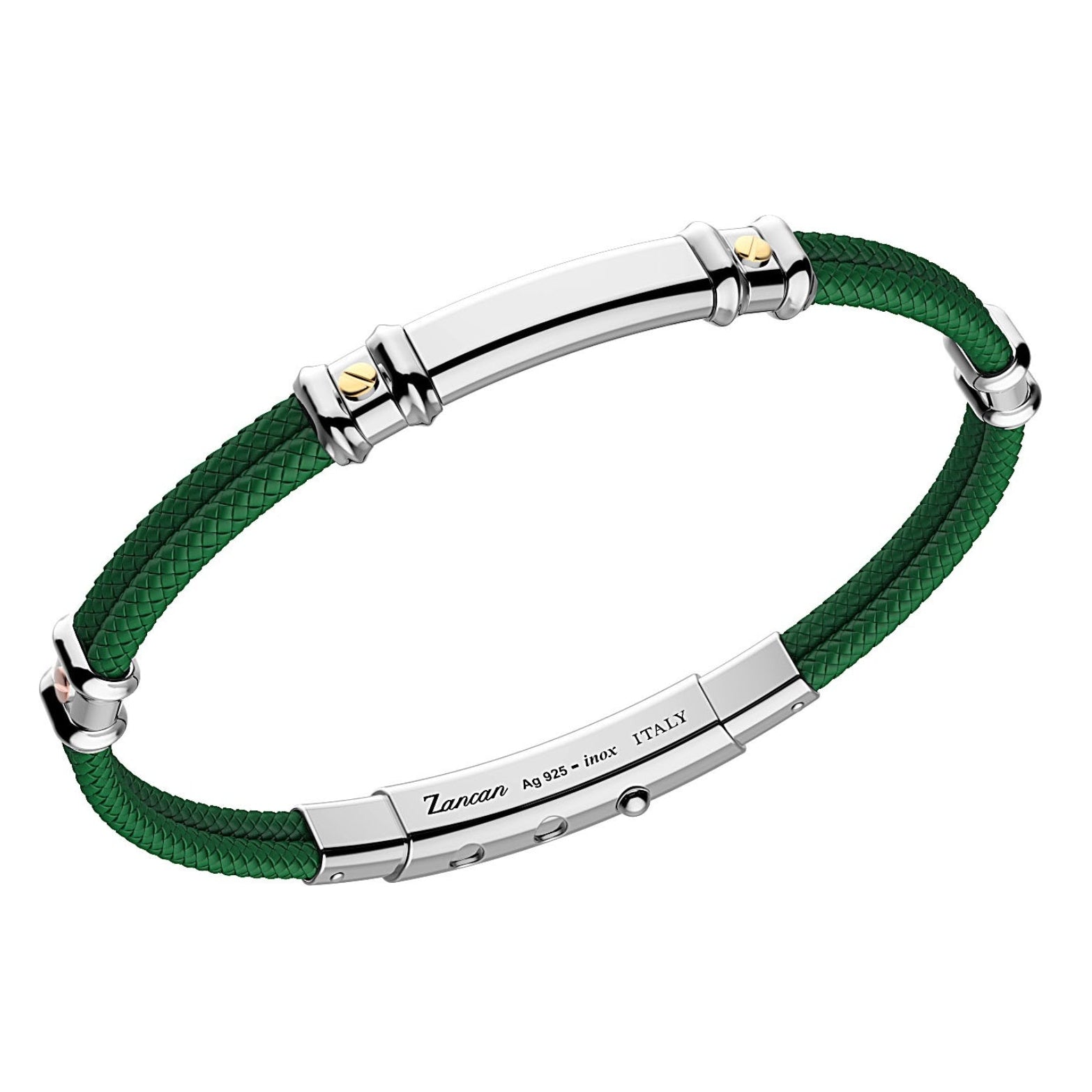 Green Kevlar Bracelet with Silver Tag and Yellow Gold Details