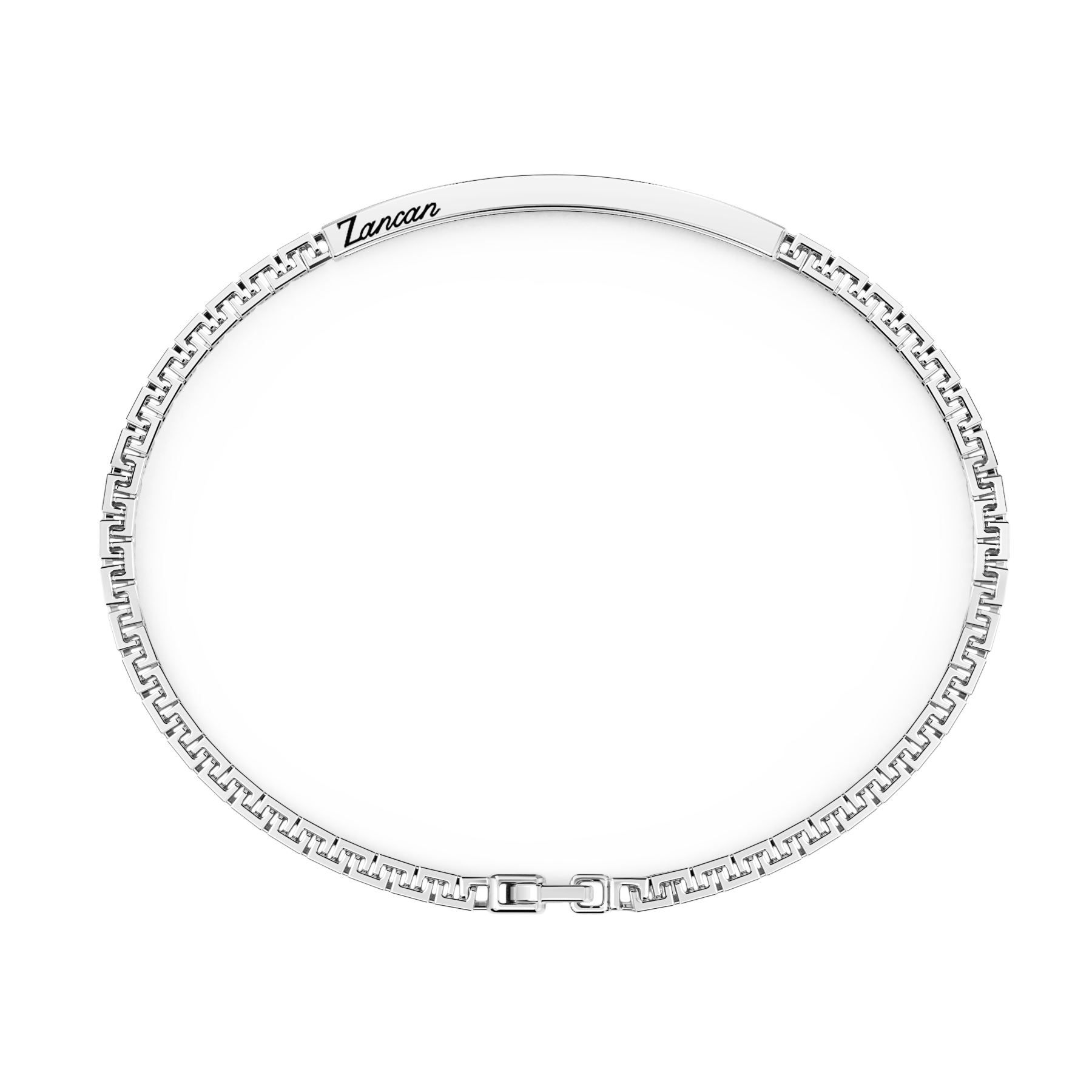 Silver Bracelet with Tag and Black Stones