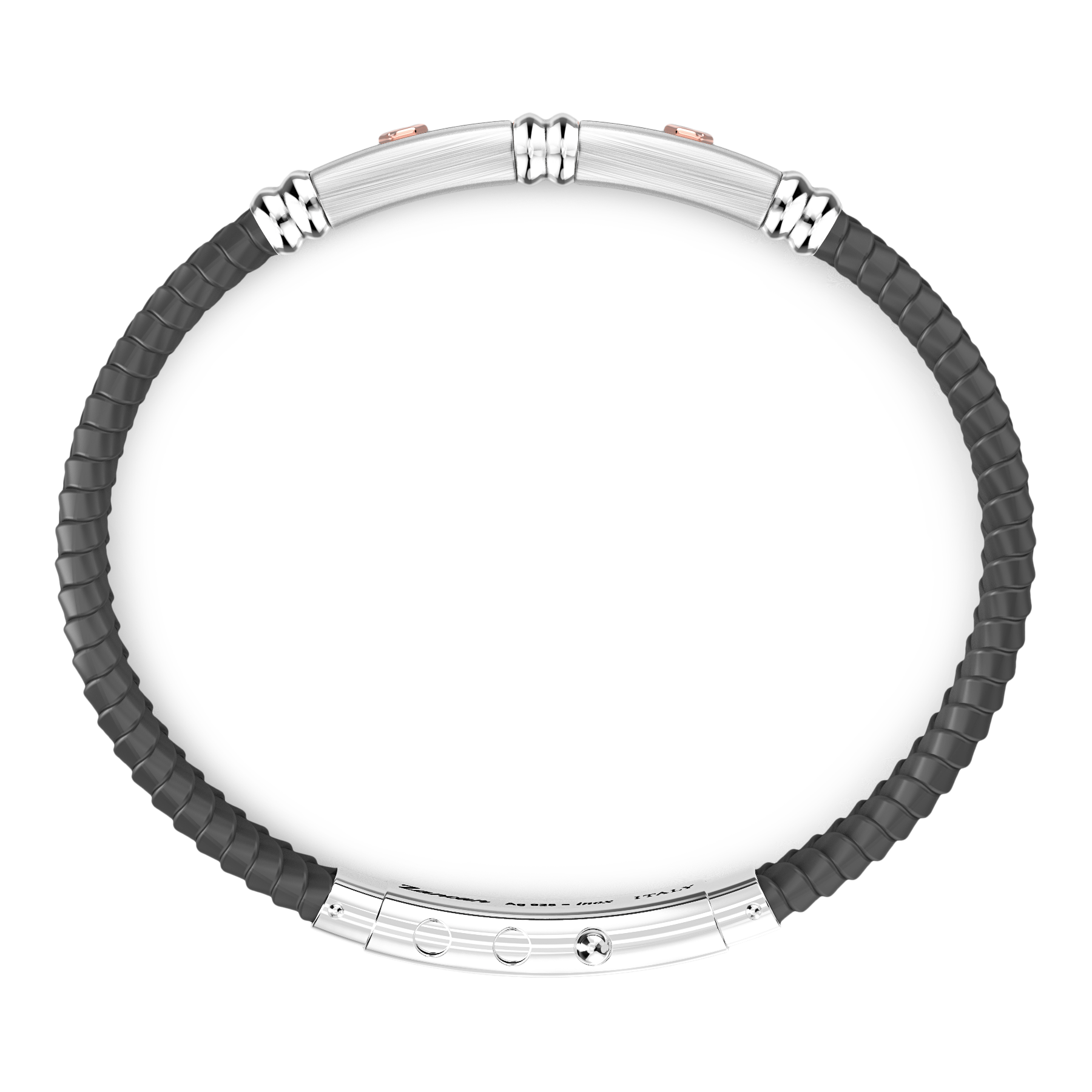 Black Silicone Bracelet with Silver Tag & Yellow Gold Details