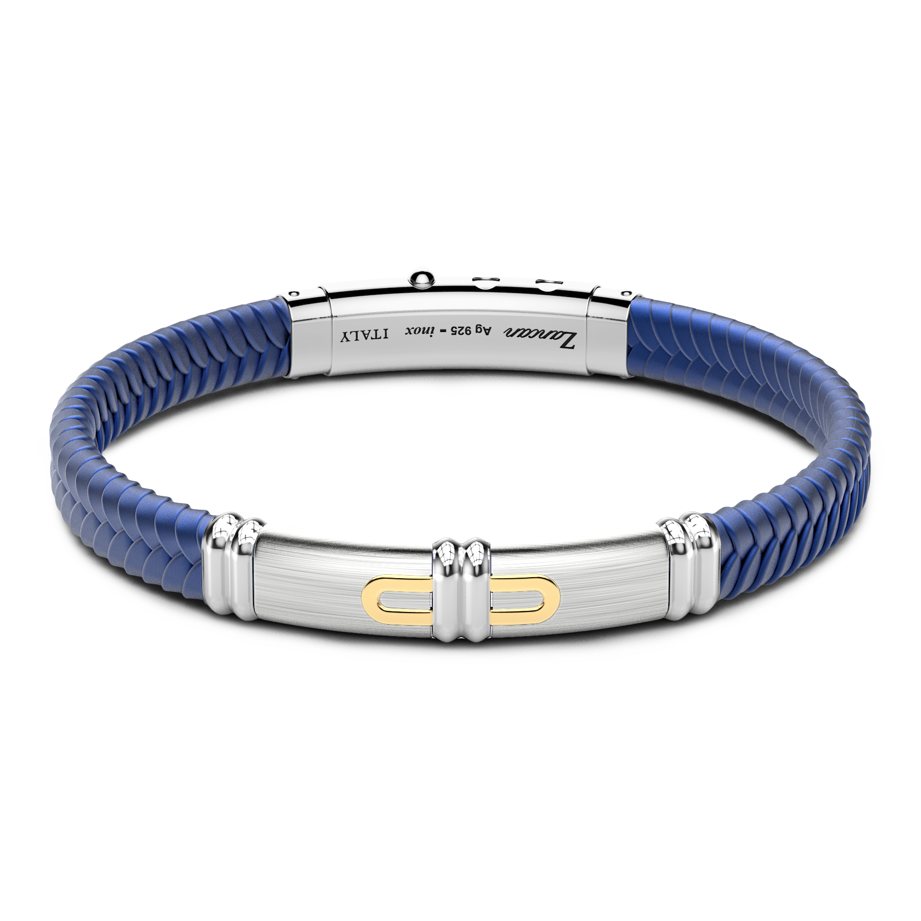 Blue Silicone Bracelet with Silver Tag & Yellow Gold