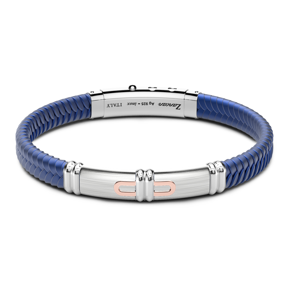 Blue Silicone Bracelet with Silver Tag & Rose Gold