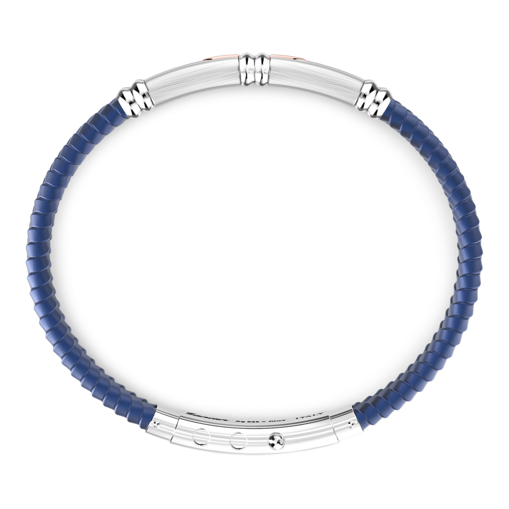 Blue Silicone Bracelet with Silver Tag & Rose Gold
