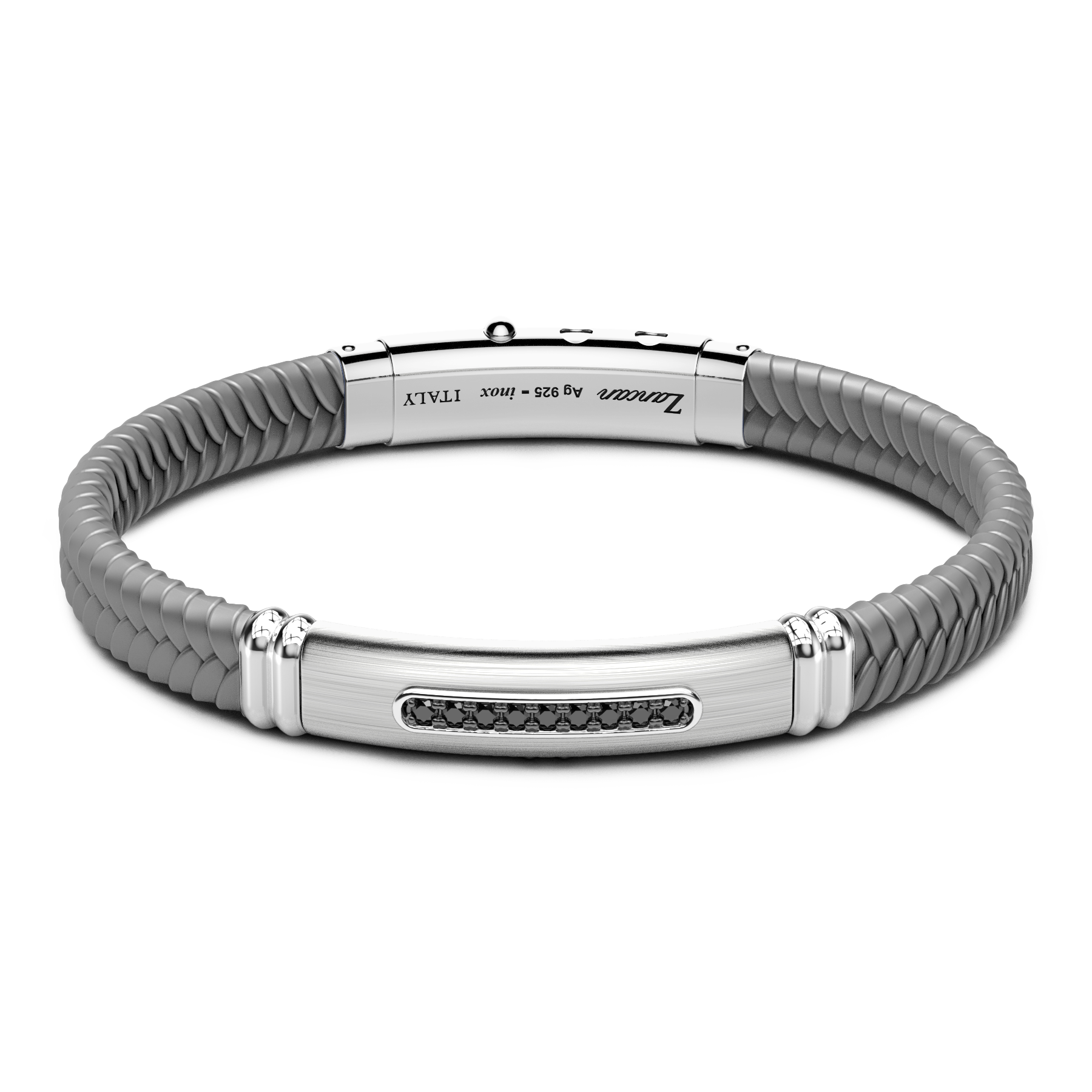 Gray Silicone Bracelet with Silver Tag & Black Stones