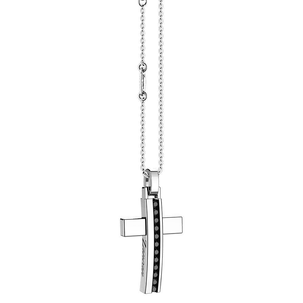 Silver Necklace with Cross Pendant & Black Stones