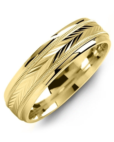 MADANI MEN'S CLASSIC V PATTERN MILGRAIN WEDDING BAND MMR610YY MMR610YY