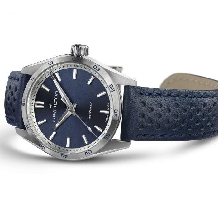 HAMILTON JAZZMASTER PERFORMER AUTO 34mm - Blue Dial w Leather Strap H36115640