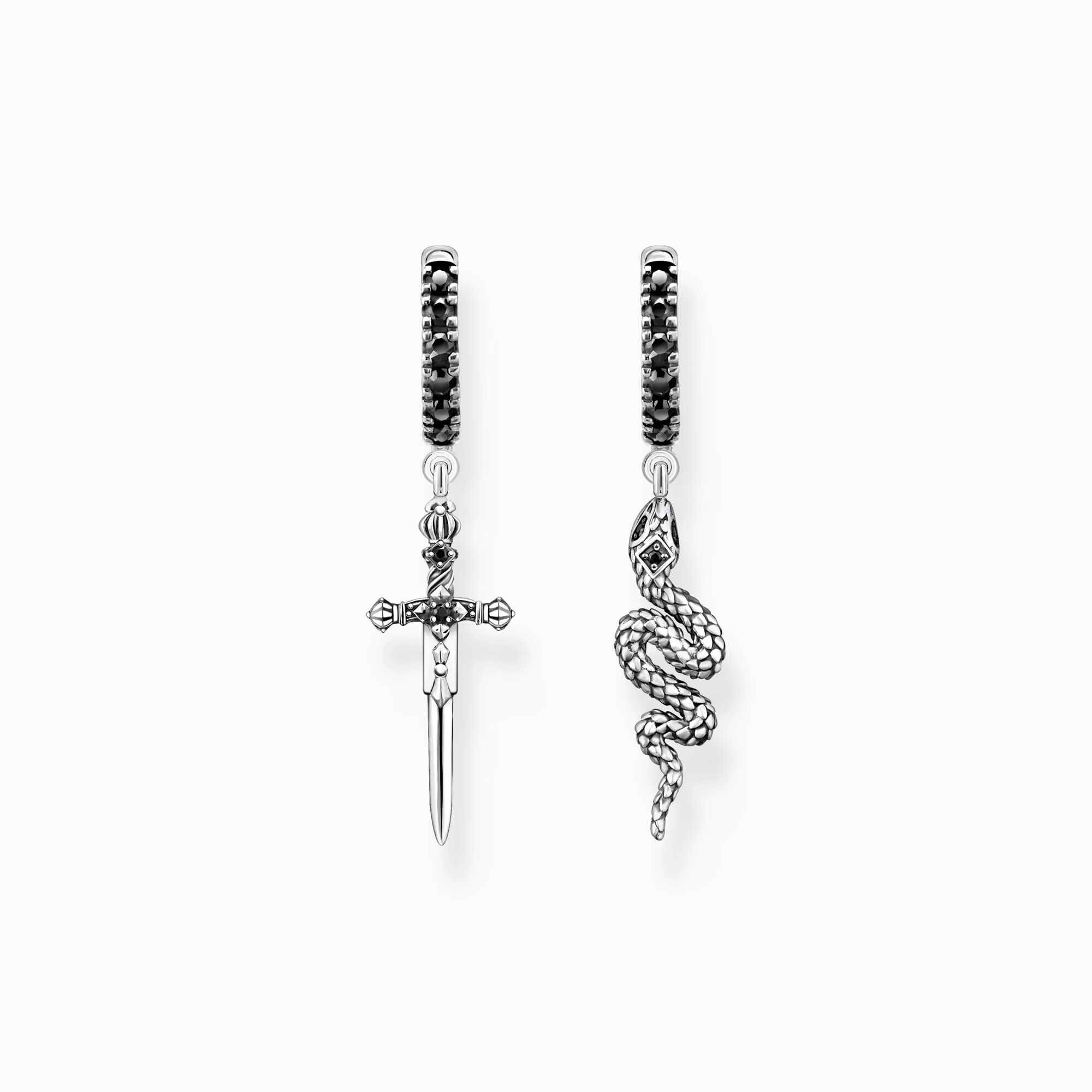 Thomas Sabo Blackened snake and sword hoop earrings CR713-643-11