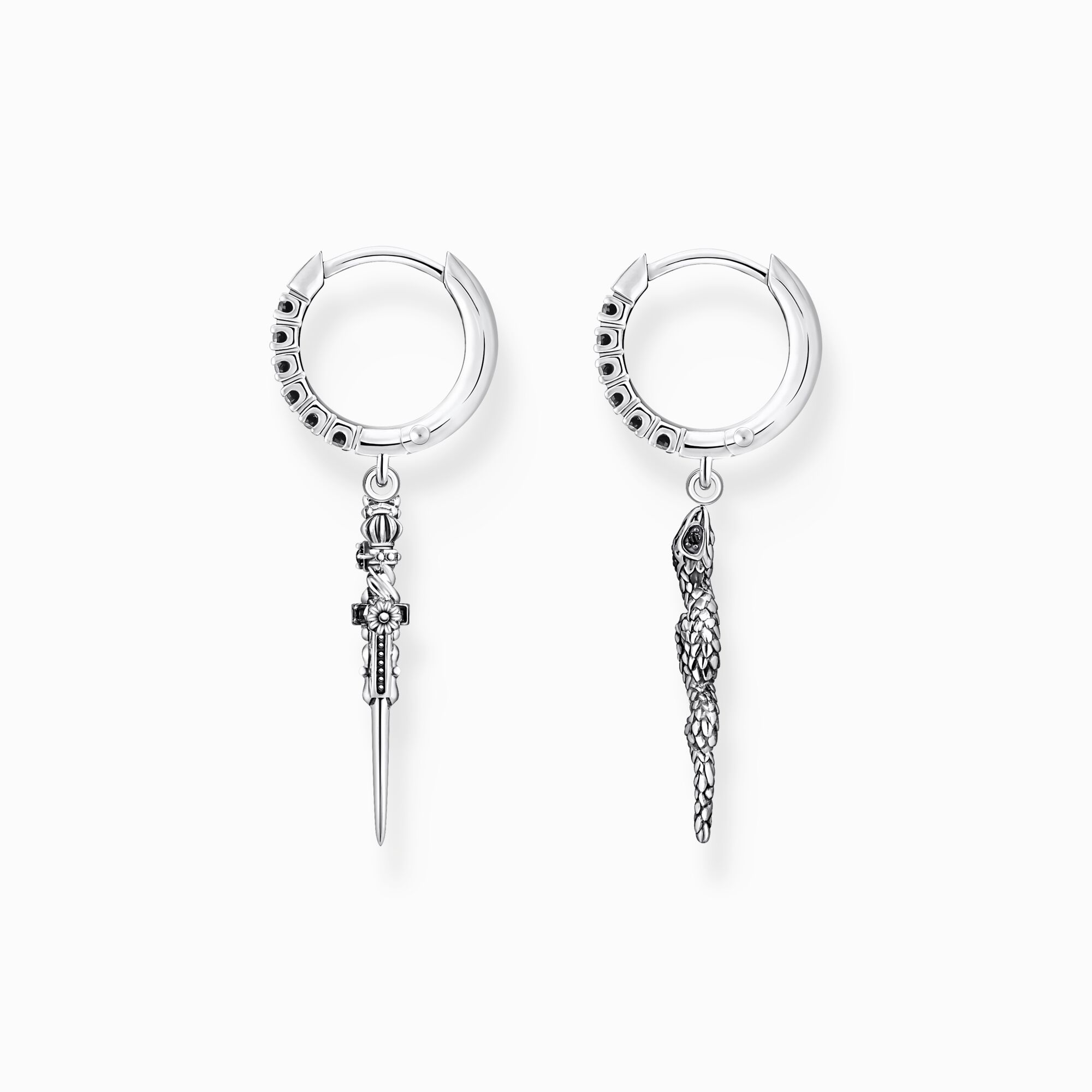 Thomas Sabo Blackened snake and sword hoop earrings CR713-643-11