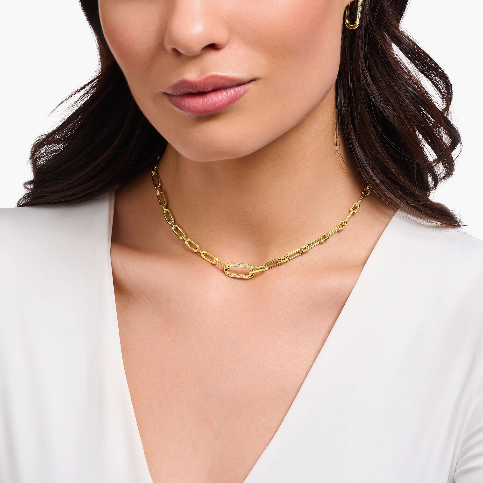 THOMAS SABO Yellow-gold plated link necklace with anchor element and zirconia KE2110-414-14